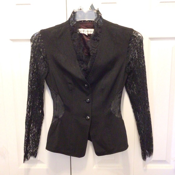 VTG John Murrough Womens Black Knit Leather & Lace Button Up Jacket Size Small - Picture 7 of 11